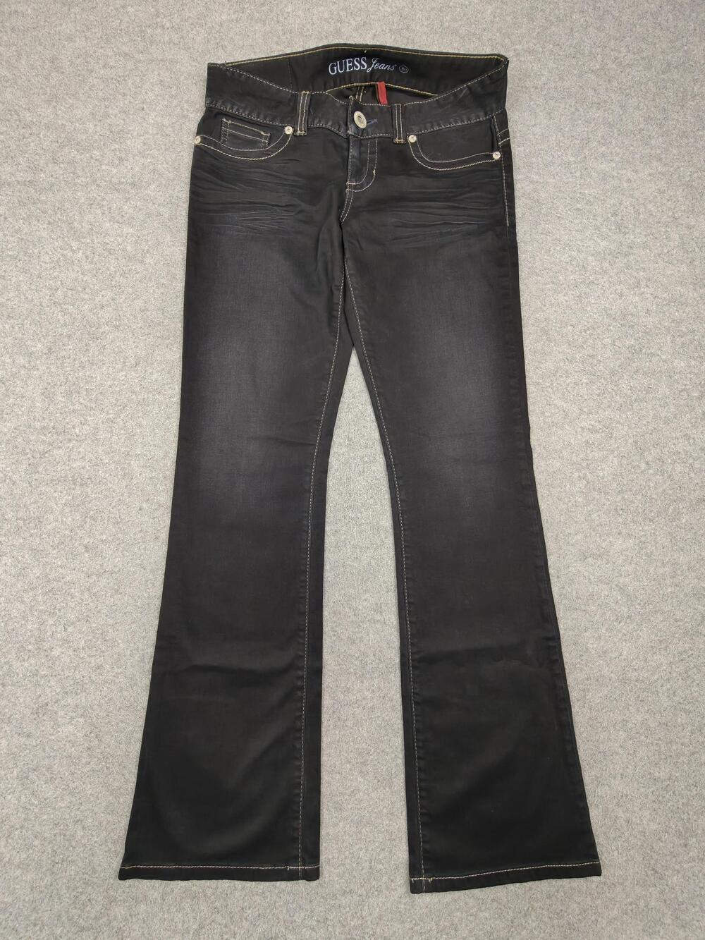GUESS Jeans Womens 30 Black Dark Wash Bootcut Slim Stretch Low Rise 34 Inseam